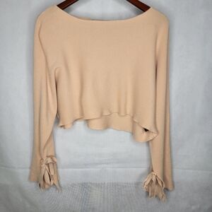 Zara KnitCropped Sweater Peach Orange Oversized Relaxed Long Split Tie Sleeve M